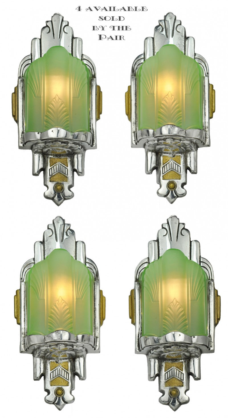 Two Pairs of Nice Slip Shade Art Deco Sconces (Matching and Sold by Each Pair)