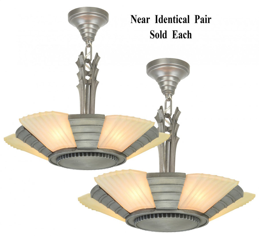 Art Deco Streamline Slip Shade Chandeliers--Circa 1935
