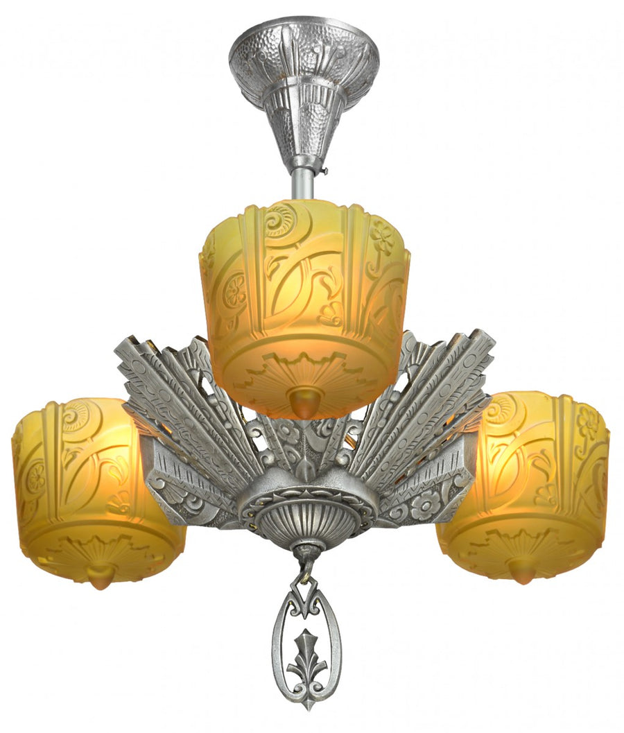 Antique Art Deco Slip Shade Chandelier Made by Lincoln