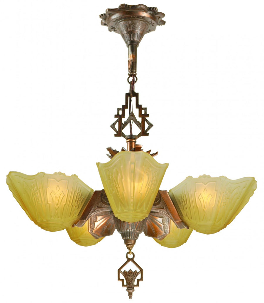 Art Deco 5-Shade Chandelier by Markel
