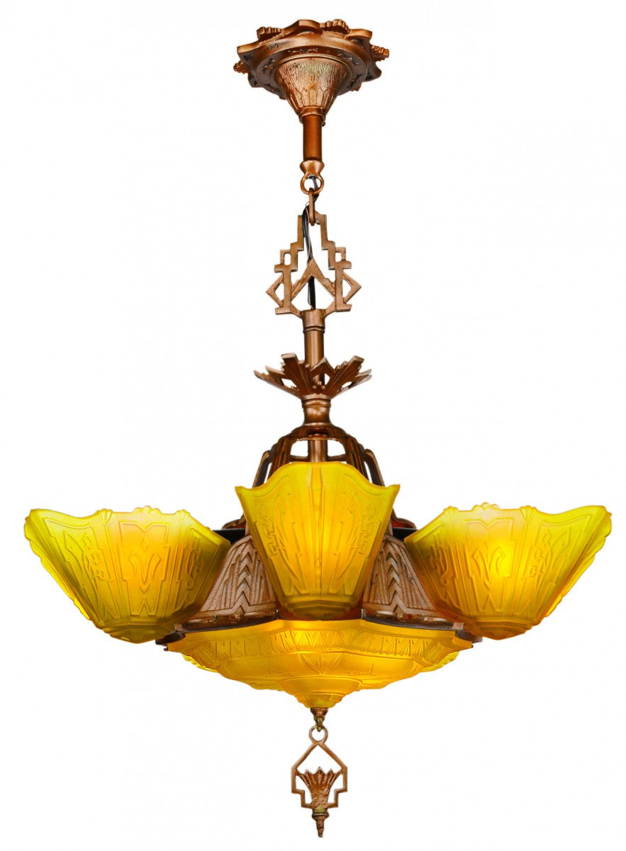 Art Deco 6 Shade Chandelier by Markel....Series 8800