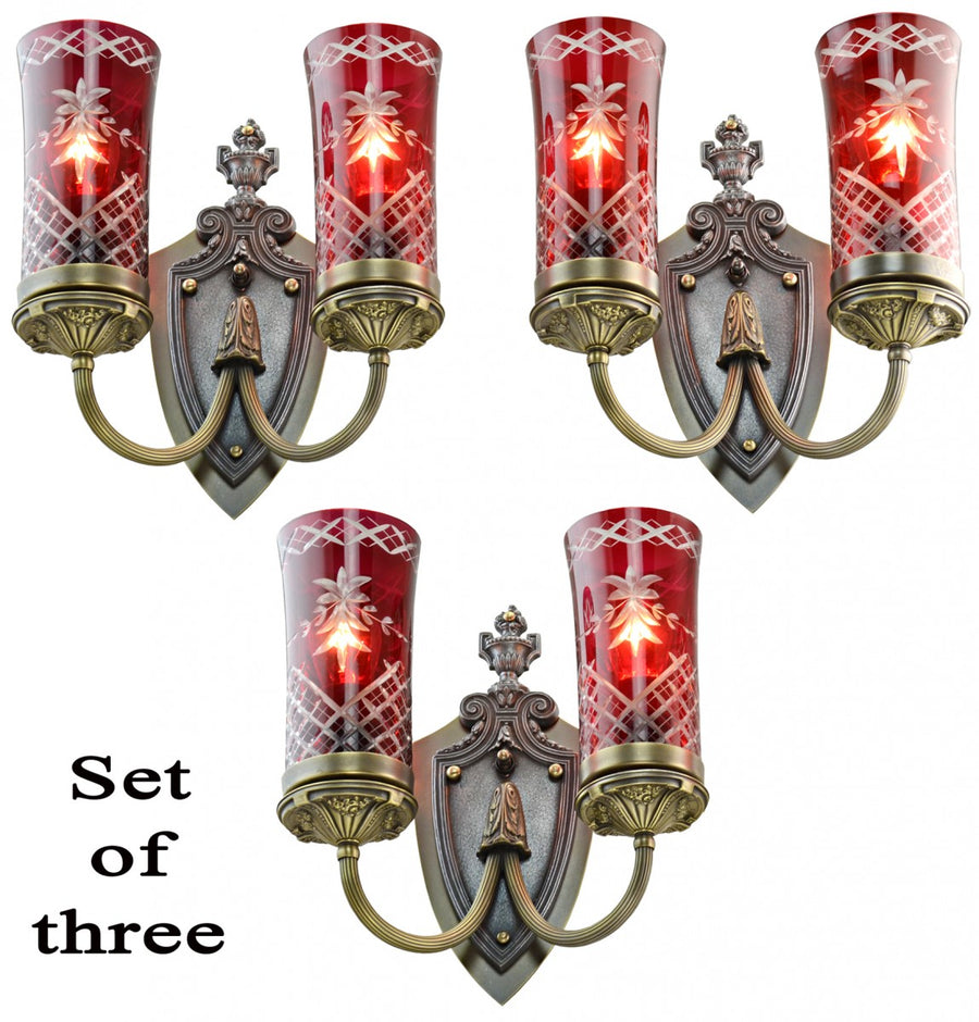 Edwardian GREAT Set of Three 1920-30 Wall Sconces