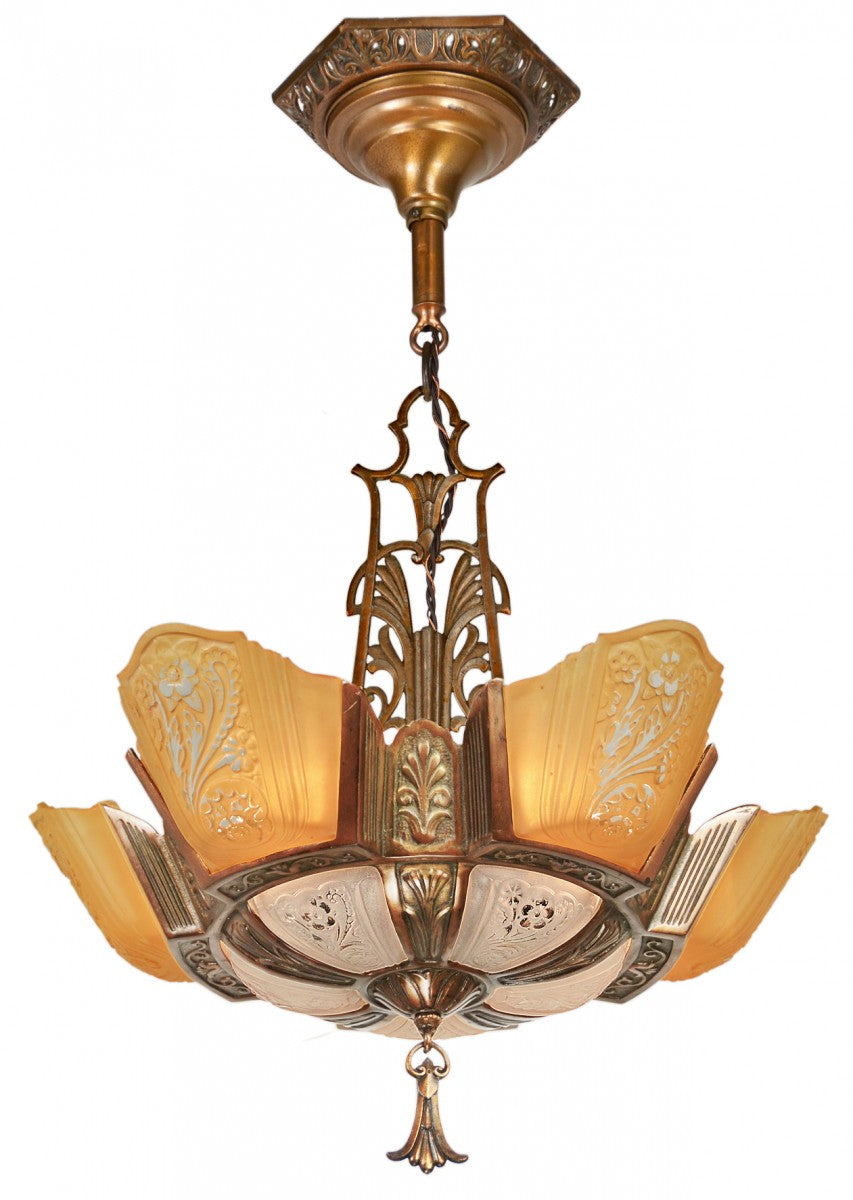 Scarce 5-Light Brownish-Red Bronze Finished Chandelier by Virden c. 1934