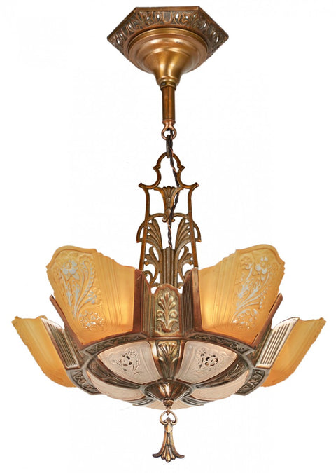 Scarce 5-Light Brownish-Red Bronze Finished Chandelier by Virden c. 1934