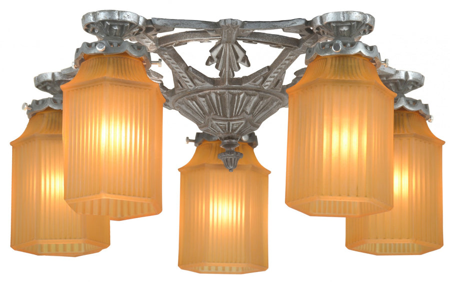 Art Deco Five-Shade Low-Ceiling Chandelier--Circa 1910-30