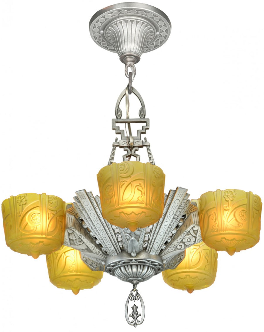 Antique Art Deco Slip Shade Chandelier Made by Lincoln