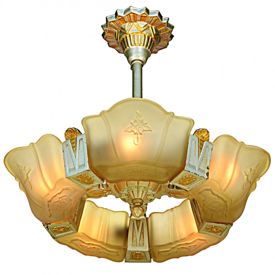 Art Deco 5-Shade Wide-Slip-Shade Chandelier by Markel