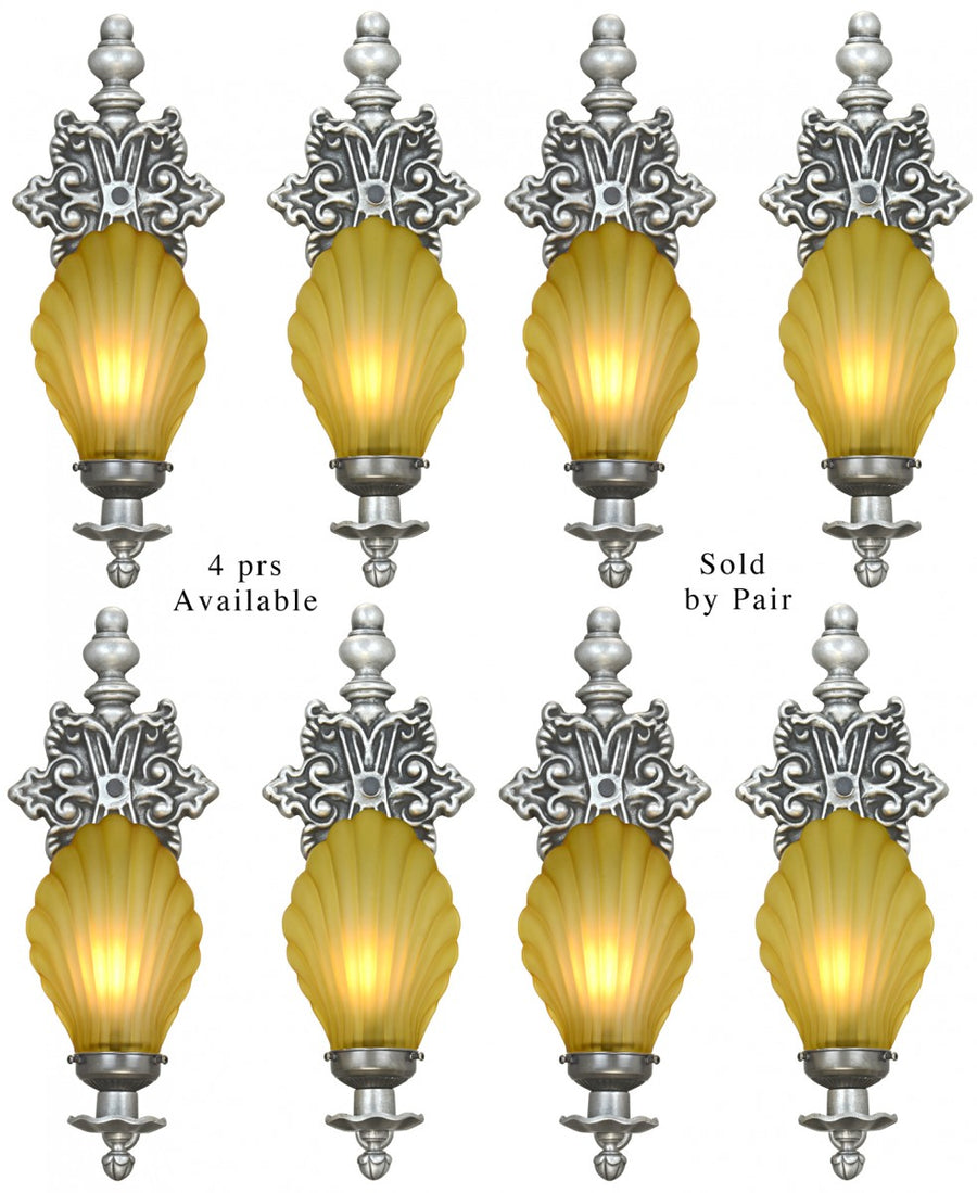 Four Pairs of Matched TALL Sconces with Lovely Amber Shades (Sold Each Pair)