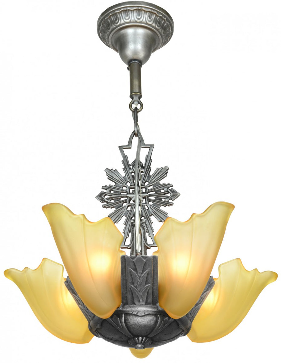 Art Deco 5-Shade Chandelier by Estellite