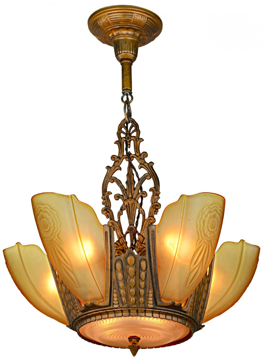 American Art Deco 6-Shade Chandelier by Puritan