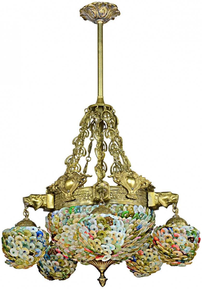 Lovely Bohemian Glass Flower Bowl & Drop Shade Chandelier-Circa 1920-30