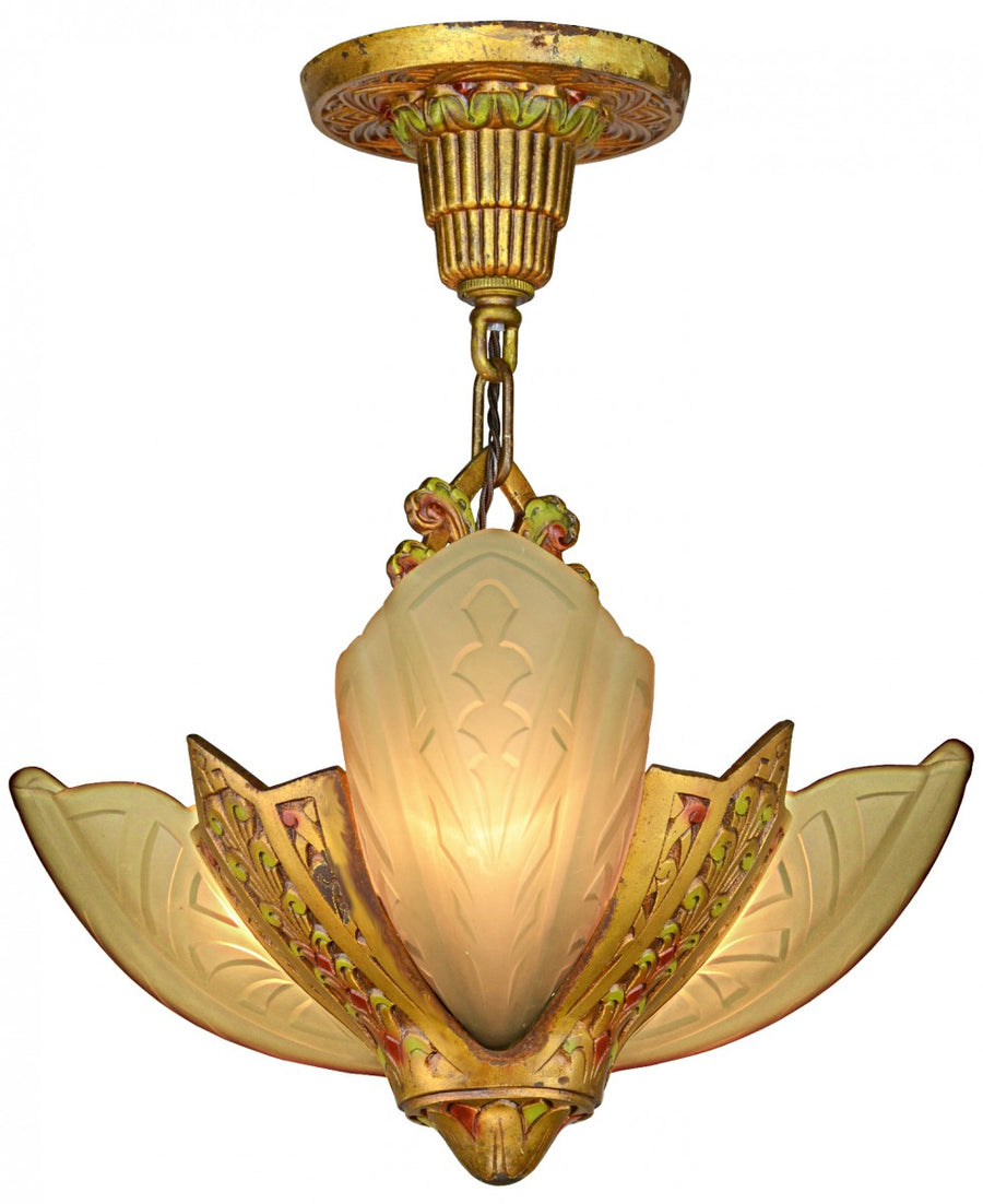 Moe Bridges Art Deco 3 Slip Shade Chandelier