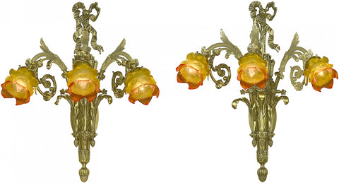 Pair of Very Impressive Large French 3-Light Sconces