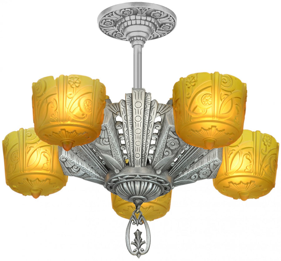 Antique Art Deco Slip Shade Chandelier Made by Lincoln