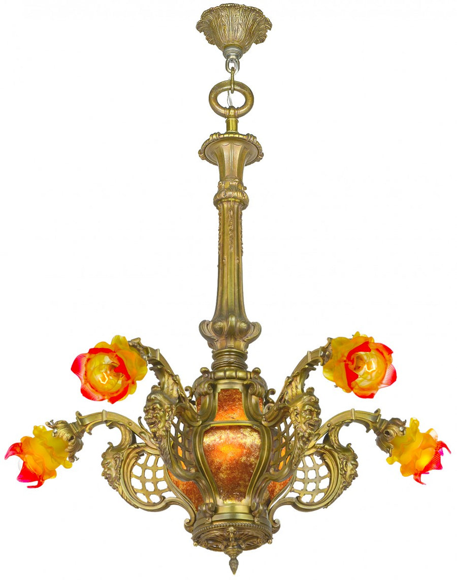 Very Impressive Large French 5-Light Allegorical Chandelier