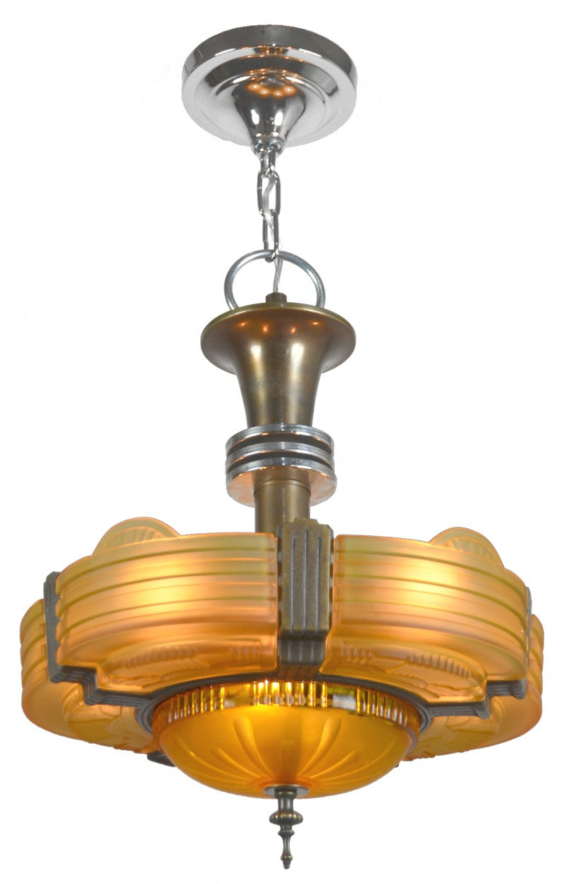 Very Collectable Art Deco, SIX Slip Shade Chandelier by Globe