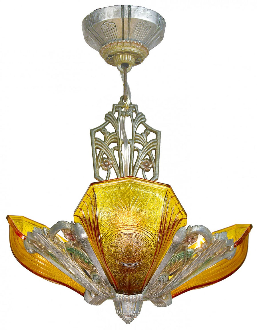 Art Deco 3-Shade Chandelier by Riddle