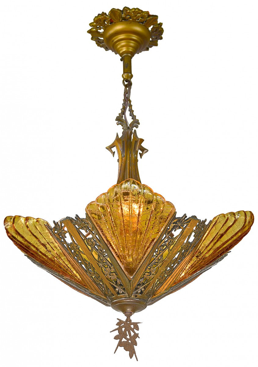 Scarce Art Deco Solid Bronze Chandelier by Mid-West c.1935