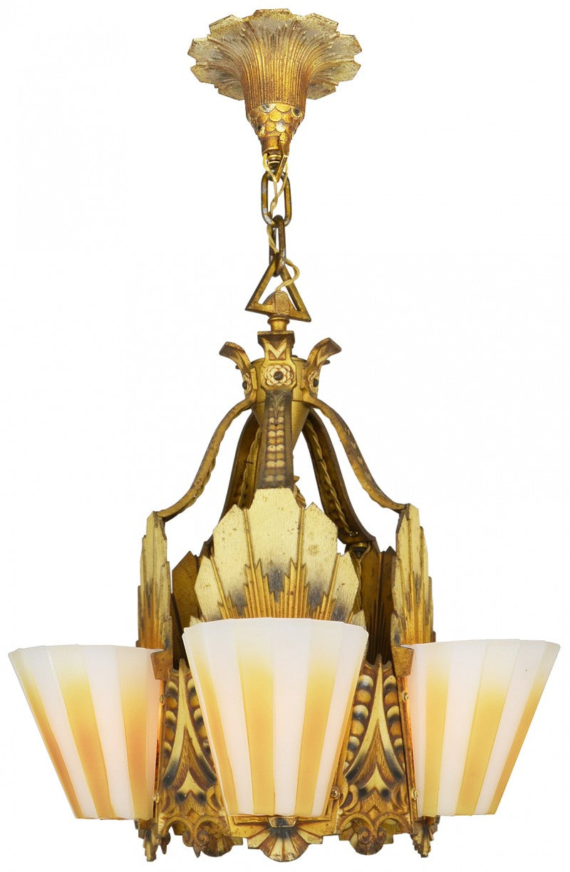 Fabulous Williamson Art Deco Five Slip Shade Chandelier