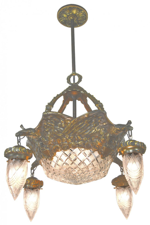 Magnificent Late Victorian/Edwardian French Cast BRONZE Fixture with Nice Cut Glass Shades