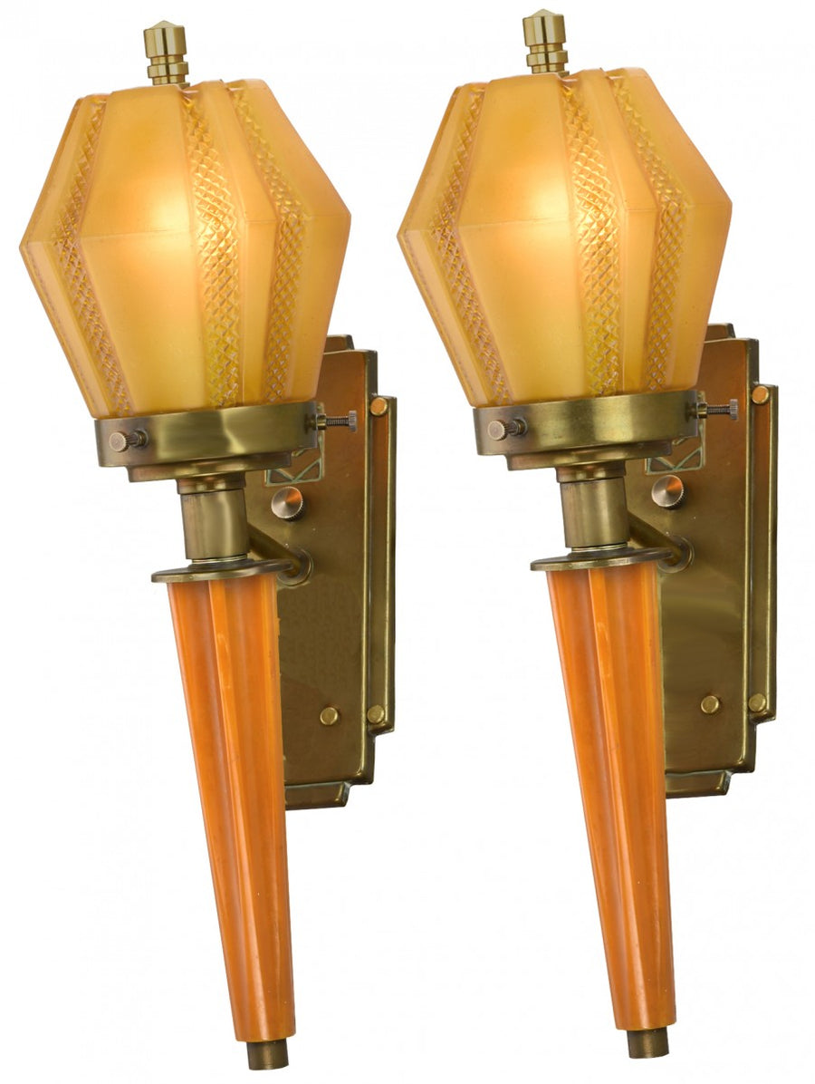Mid-Century Modern or Deco Pair of Brass & Bakelite Wall Sconces