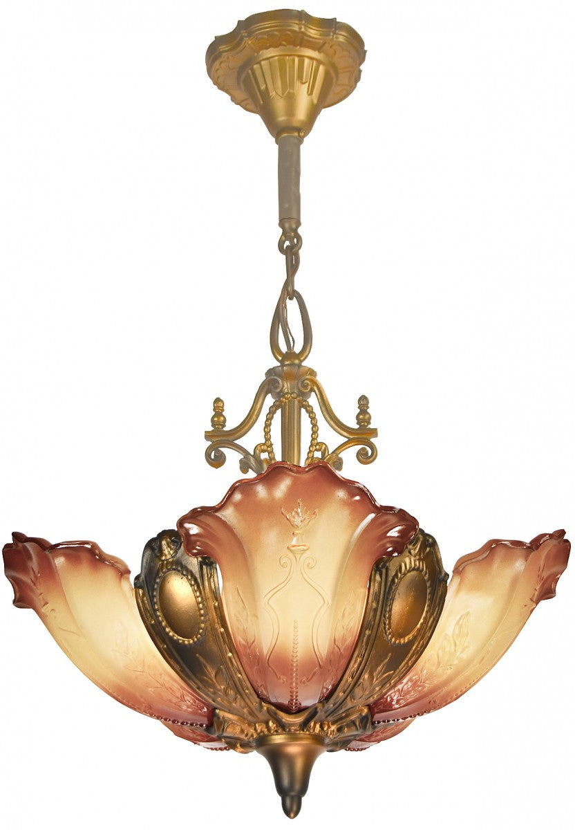 Art Deco Red Bronze Finished Chandelier by Mid-West ca.1935