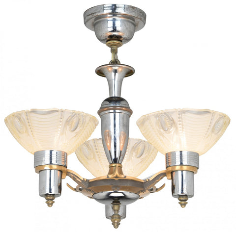 3-Light Art Deco Streamline Chandelier Attributed to Mid-West Mnf.