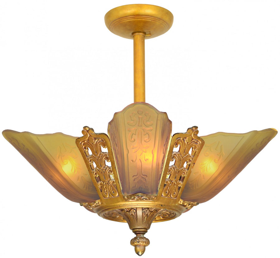 Moe Bridges Art Deco 5-Slip Shade Chandelier