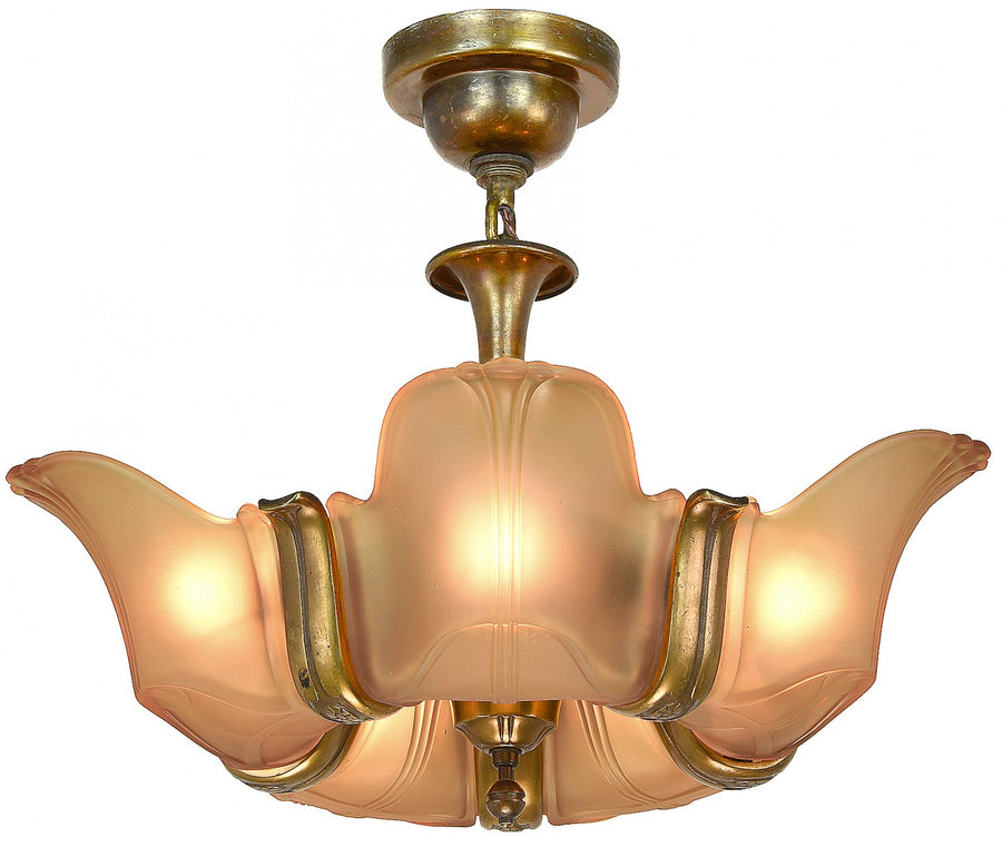 Scarce Art Deco Solid Bronze Chandelier by Mid-West c.1935