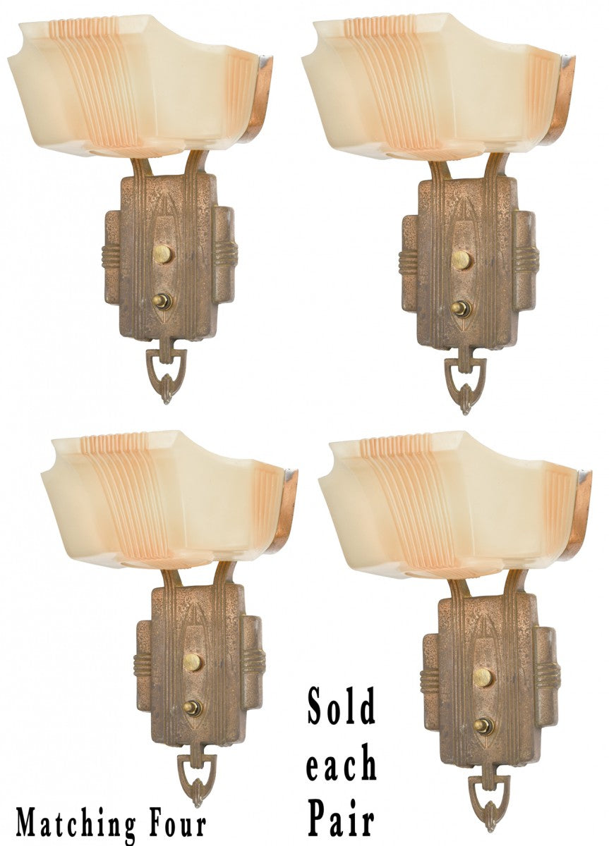 Pair of Art Deco Wide-Slip-Shade Sconces