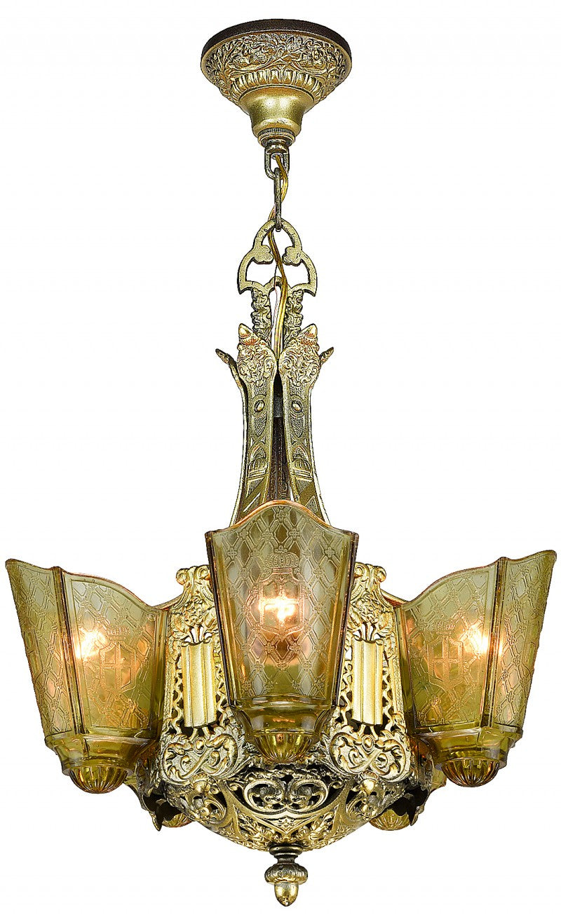 Moe Bridges Art Deco 5 Slip Shade Chandelier
