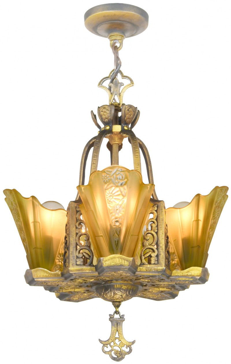 Art Deco Slip Shade Chandelier