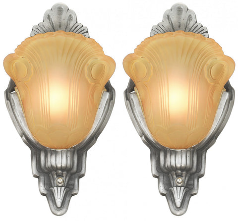 Pair of Streamline Art Deco Slip Shade Sconces by Halcolite