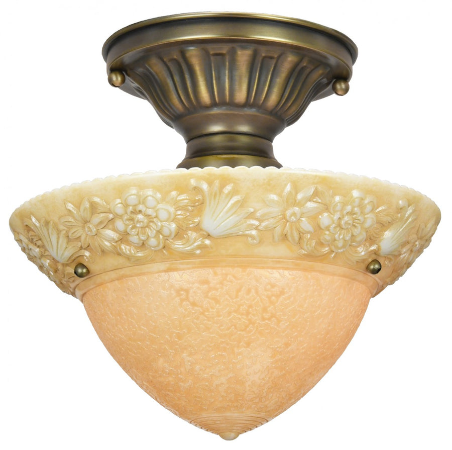 Custard Embossed Antique 3-Chain Bowl Shade Ceiling Light