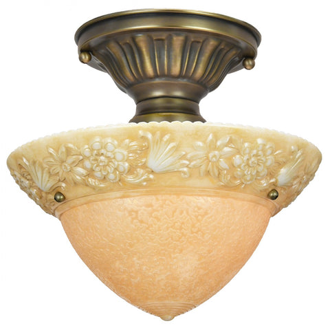 Custard Embossed Antique 3-Chain Bowl Shade Ceiling Light