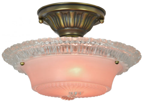 Pink-Antique 3-Chain Bowl Shade Ceiling Light