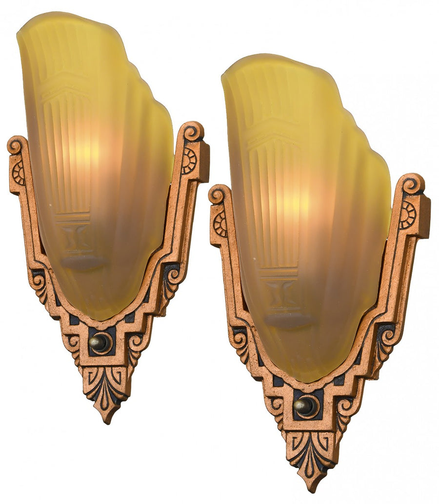 Pair of Nice Long Slip Shade Art Deco Sconces by Markel