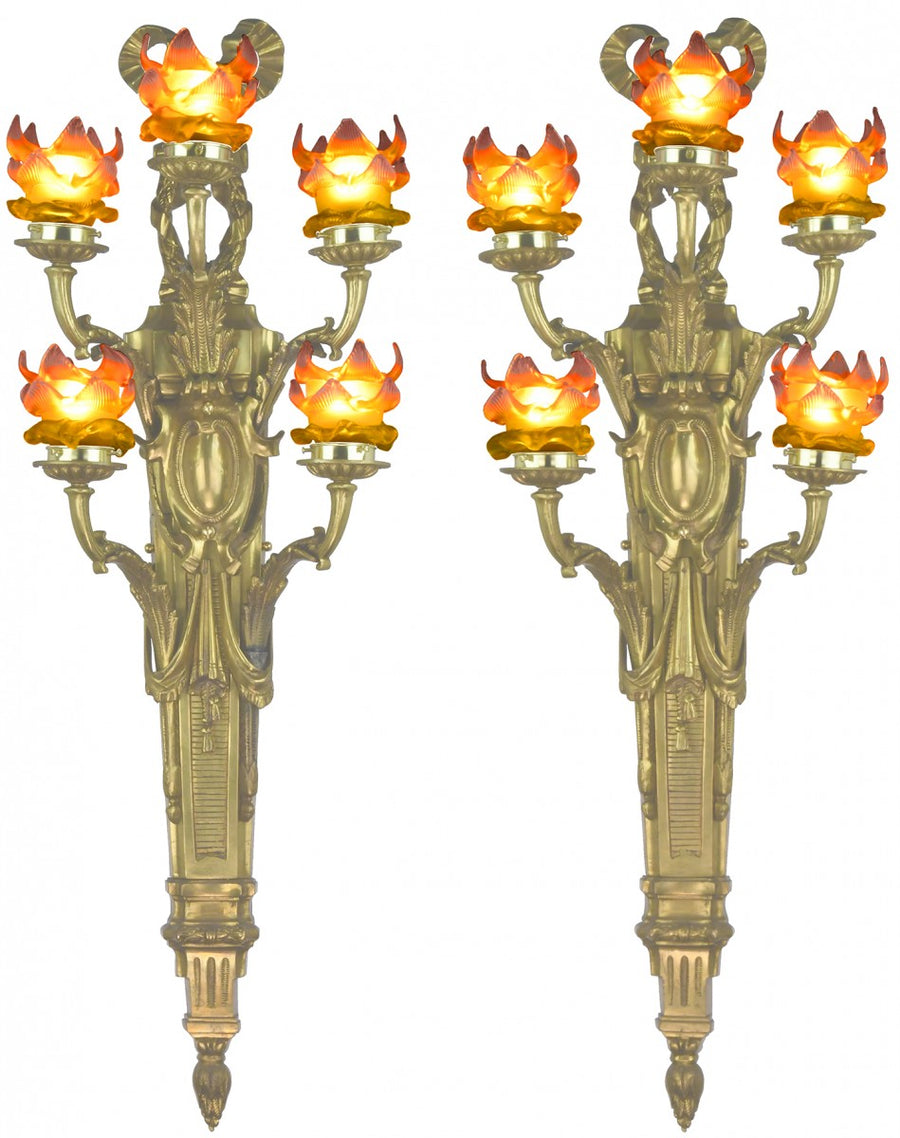 Pair of Very Impressive French 5-Light Large Outstanding Sconces-Circa 1910-20