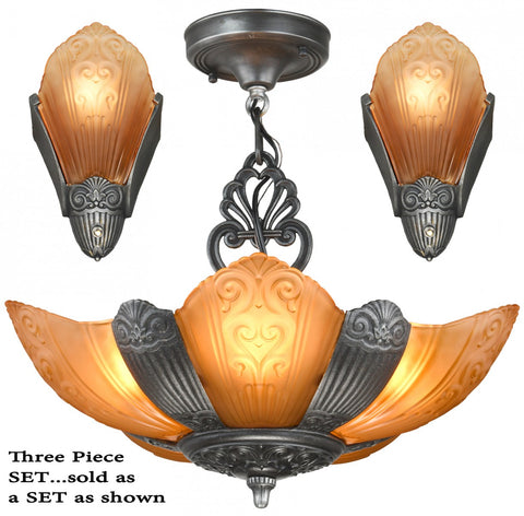 Virden 3-Piece Art Deco Light Set Consisting of a 5-Light Chandelier with a Pair of Matching Sconces