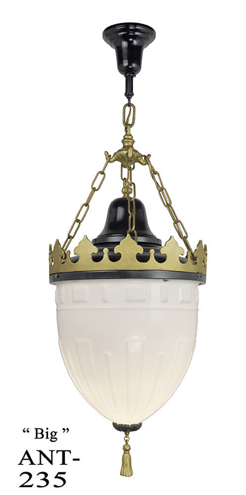 Large Antique Knights Helmet Pendant Black and Gold Ceiling Light