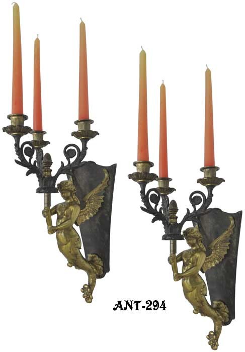 French Mermaid Wall Sconce Candelabrum