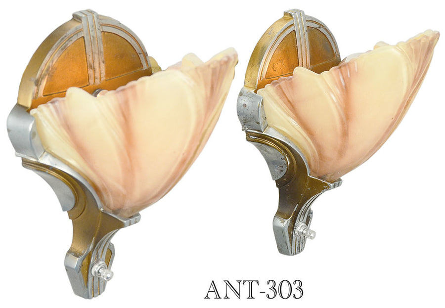 Art Deco Slip Shade pair of "Clam Shell" Sconces