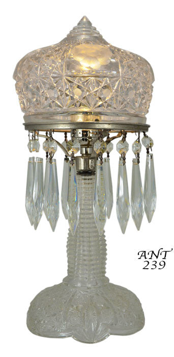 1920's Press-Cut Small Clear Glass Bedroom Table Lamp
