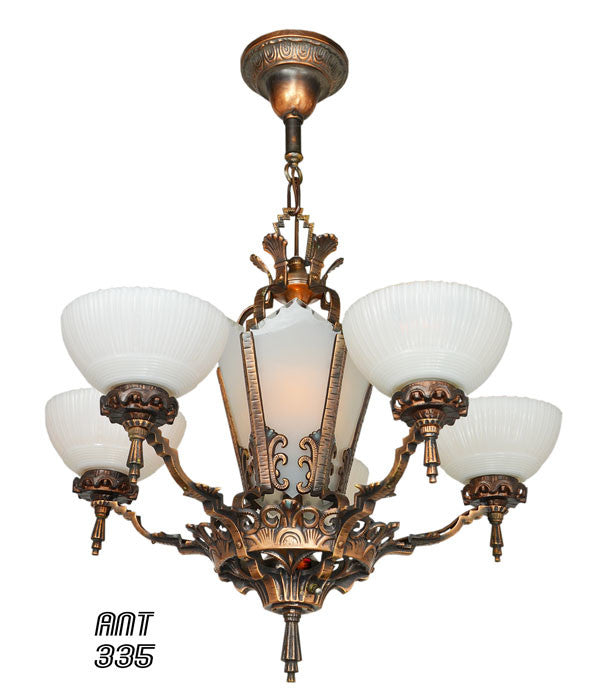 Antique Restored Red-Bronzed Finished Art Deco Chandelier