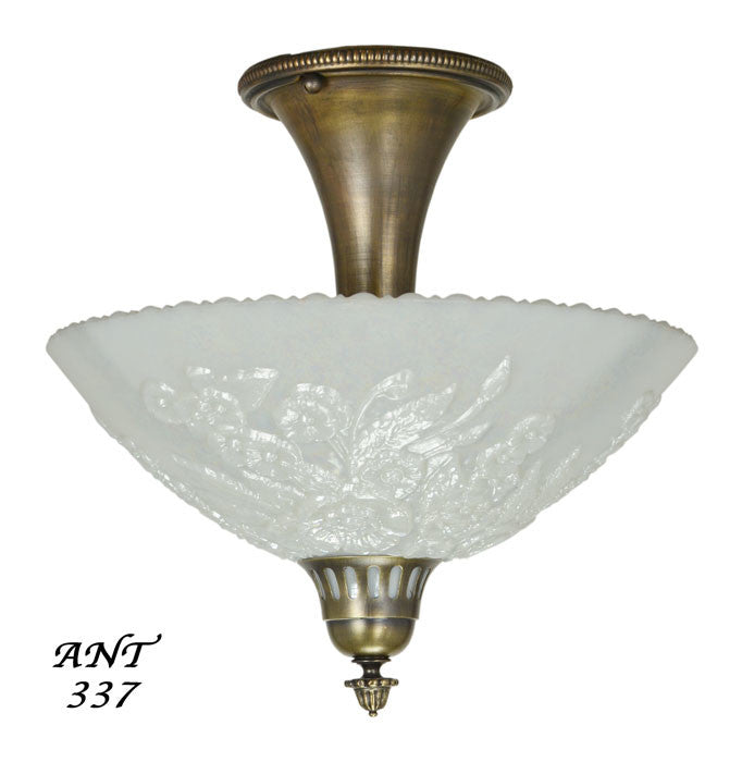 Antique Opal Glass Bowl Shade Ceiling Light Fixture Semi Flush Mount