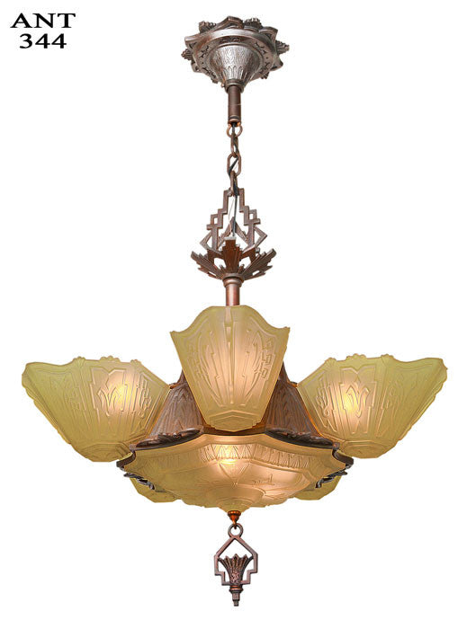 Art Deco 6 Shade Antique Chandelier by Markel
