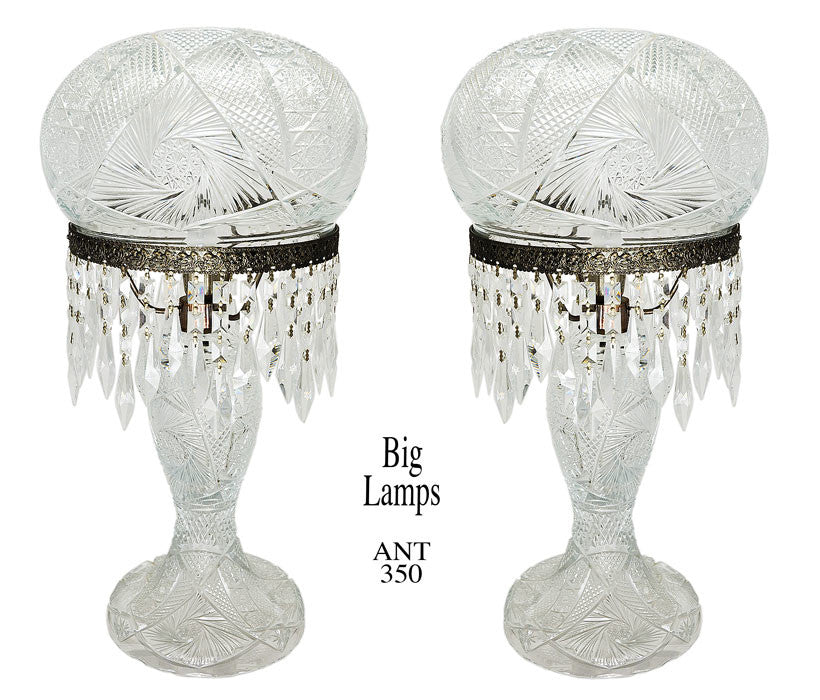 Outstanding Pair of LARGE Antique Fancy Decorative Cut Glass Table Lamps