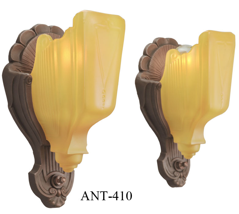 C1935 Pair Art Deco Slip Shade Sconces
