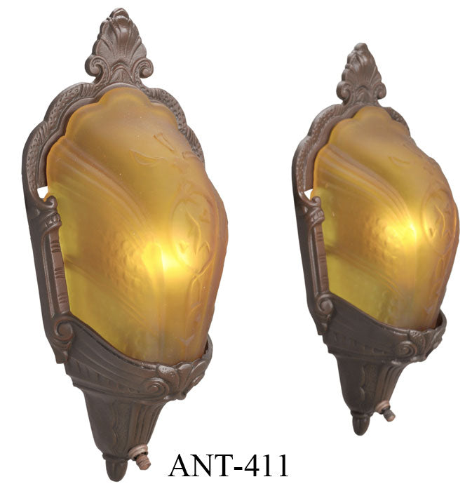 Art Deco Pair of Slip Shade Wall Sconces by Electrolier Circa 1934