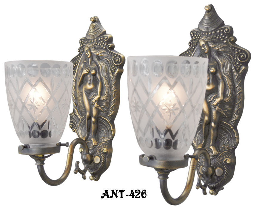 Antique Edwardian Pair of "Venus" Wall Sconces
